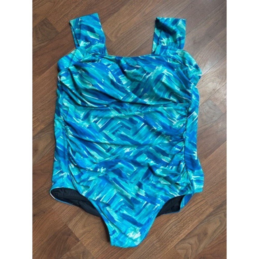 Coldwater Creek ShapeMe‎ Ruched One-Piece Aqua Blue Swimwear Swimsuit 22W NWOT